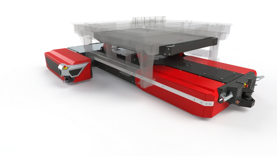AGV-048 drive-under platform with a wheeled fixture